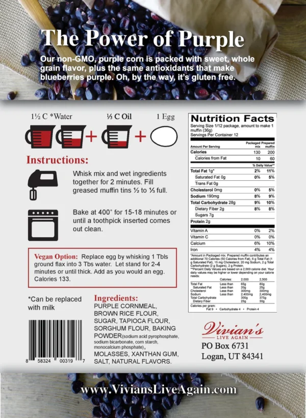 Vegan Purple Muffin Mix Nutritional Information