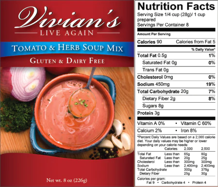 Vegan Tomato and Herb Soup - Gluten Free and Dairy Free - Nutritional Information.